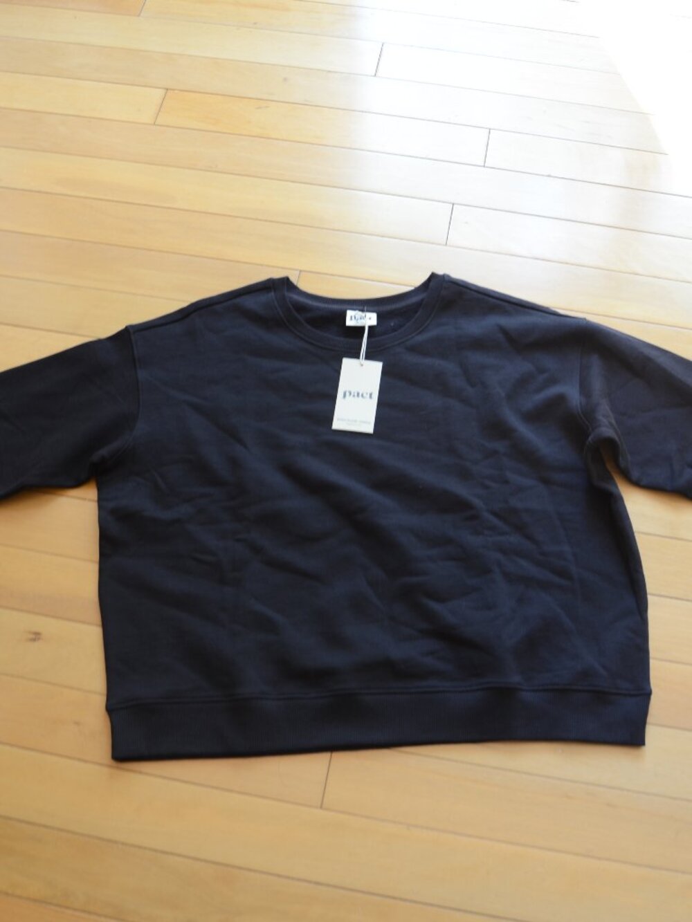 Pact Women's Black Cloud Brushed Fleece Crew Sweatshirt Size XL NWT